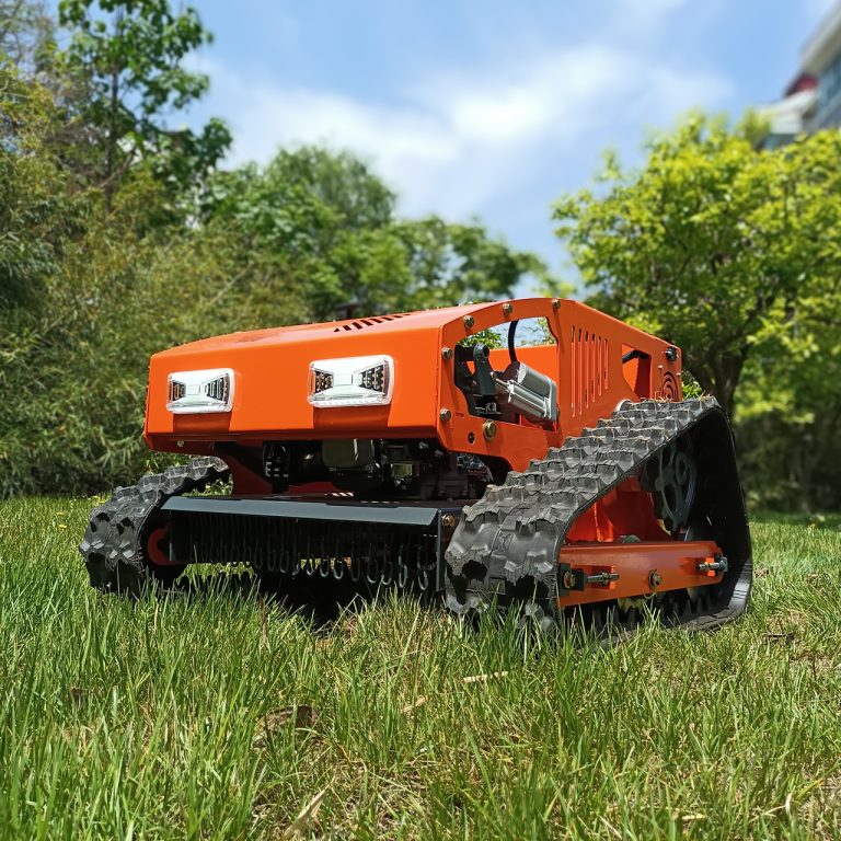 remote operated lawn mower robot with snow plow snow blade snow shovel snow removal machine