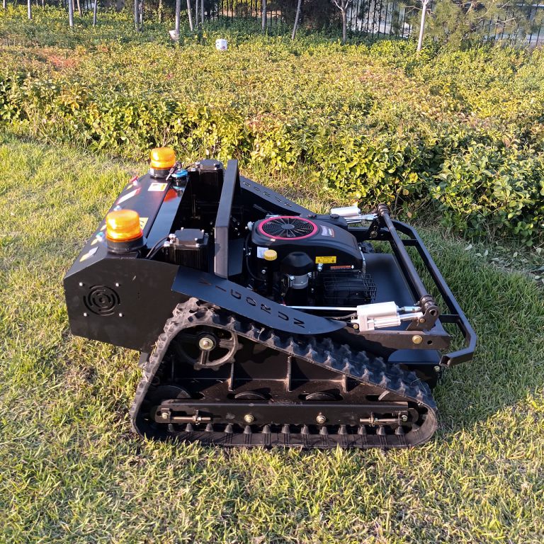 remote controlled crawler lawn mower with snow plow snow blade snow shovel snow removal machine