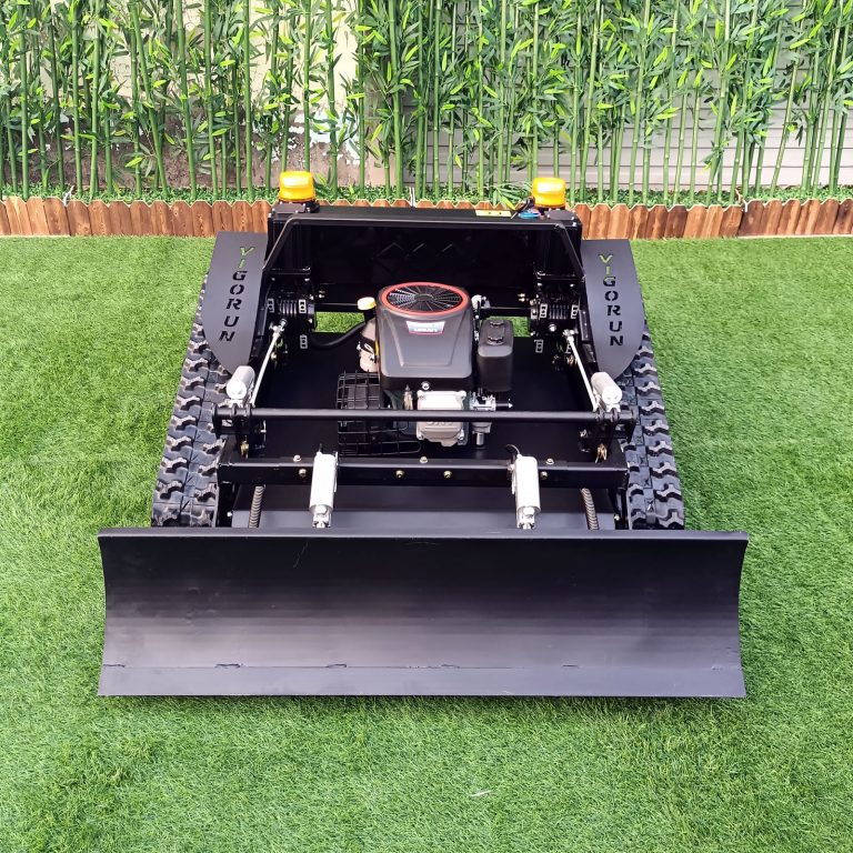 remotely controlled industrial remote control lawn mower with snow plow snow blade snow shovel snow removal machine