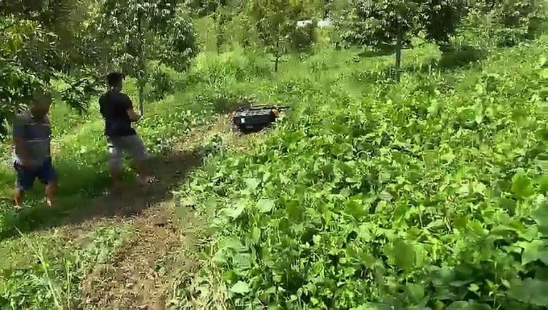 remote controlled track-mounted lawn cutter machine made by Vigorun Tech