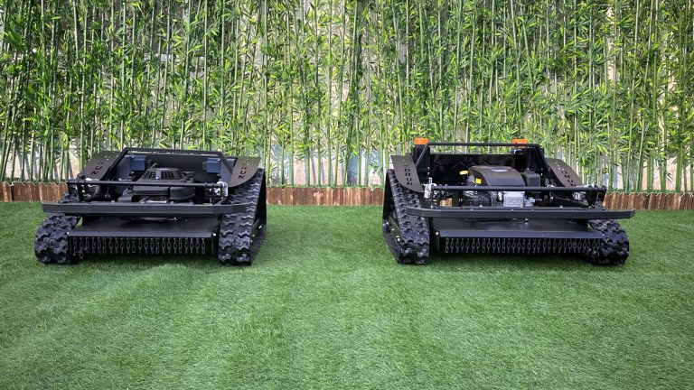 remote operated robot mower for hills with snow plow snow blade snow shovel snow removal machine