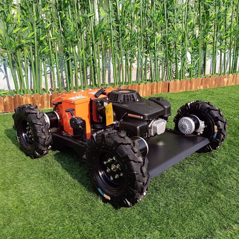 remote control mower on tracks with snow plow snow blade snow shovel snow removal machine