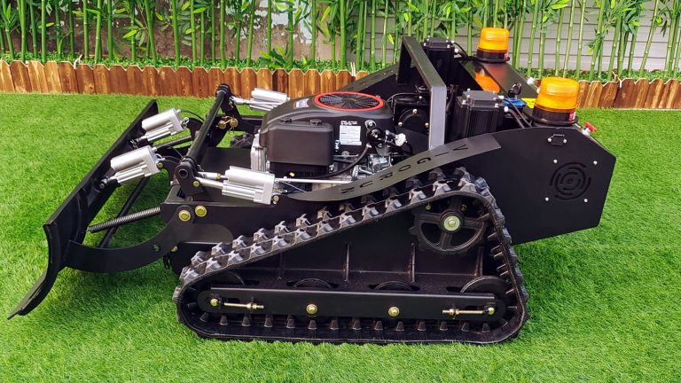 remotely controlled grass trimming machine with snow plow snow blade snow shovel snow removal machine