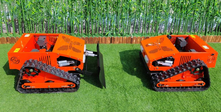 remotely controlled weed crawler mower with snow plow snow blade snow shovel snow removal machine