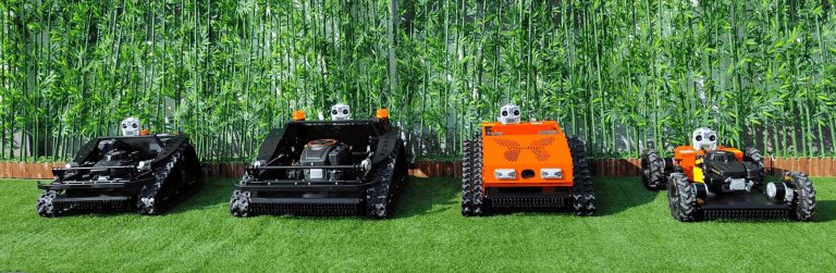 remote operated tracked robot mower with snow plow snow blade snow shovel snow removal machine