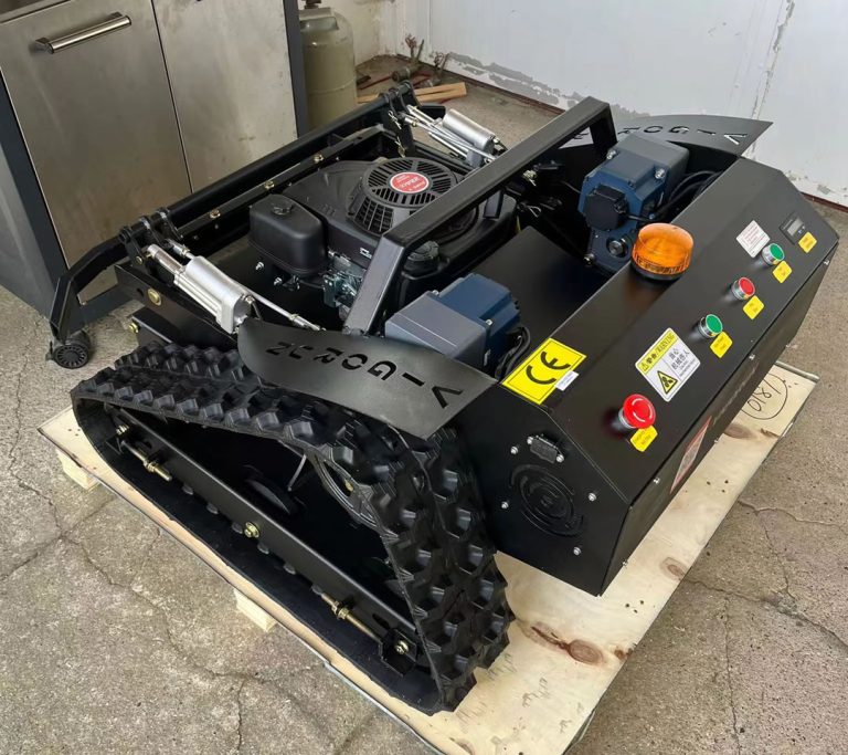 radio controlled track-mounted tank lawnmower made by Vigorun Tech